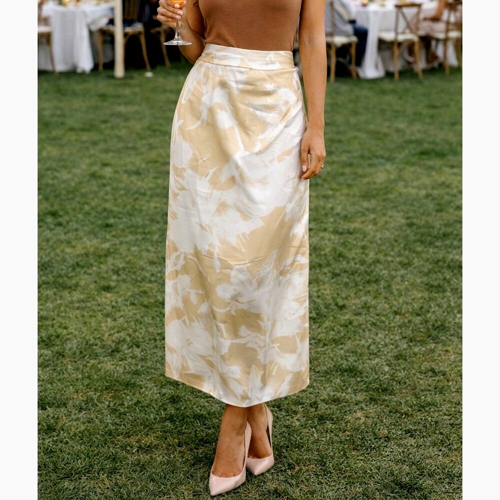 Socapri 100% Silk Maxi Skirt Brown White Floral size 46 Italian (10 us)